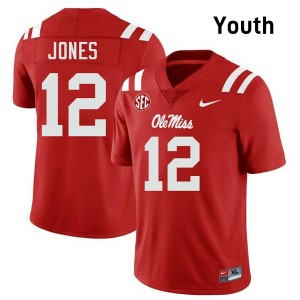 #12 Andrew Jones University of Mississippi Red Youth Jersey Replica College Football 405136-634
