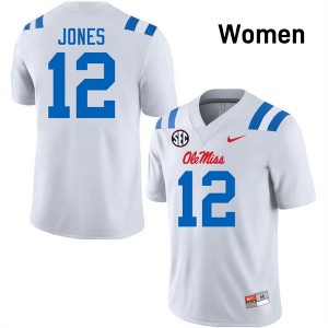 #12 Andrew Jones Ole Mississippi Rebels White Womens Jerseys Replica College Football 443670-865