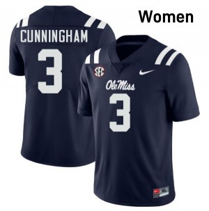 #3 Caleb Cunningham Ole Miss Rebels Navy Women's Jersey University College Football 564816-365