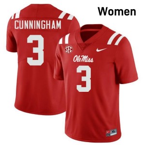 #3 Caleb Cunningham Mississippi Red Womens Jerseys Embroidery College Football 370208-123