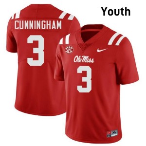 #3 Caleb Cunningham Ole Mississippi Red Youth Jerseys Stitched College Football 307839-918