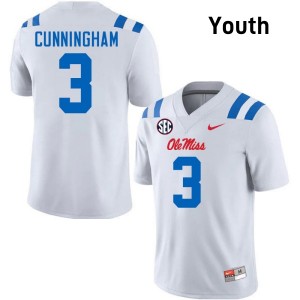 #3 Caleb Cunningham University of Mississippi White Youth Jerseys Stitched College Football 946382-408