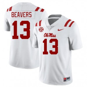 #13 Cedrick Beavers Rebels White Men's Jersey Official College Football 793207-324