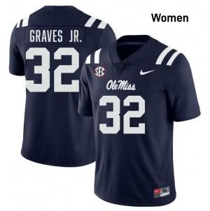 #32 Chris Graves Jr. Ole Mississippi Navy Women Jerseys Limited College Football 596709-763