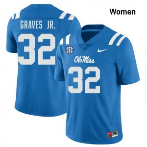 #32 Chris Graves Jr. Ole Mississippi Powder Blue Women Jerseys Game College Football 354040-706