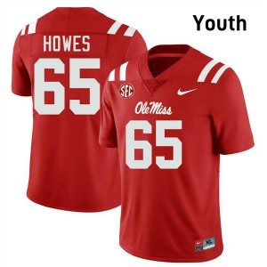 #65 Connor Howes Ole Miss Rebels Red Youth Jersey Stitched College Football 440868-434