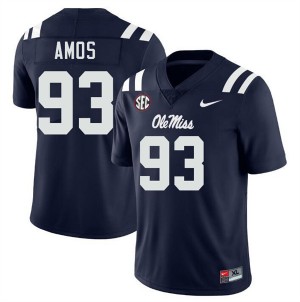 #93 Corey Amos Ole Miss Navy Men's Jerseys Replica College Football 856671-964