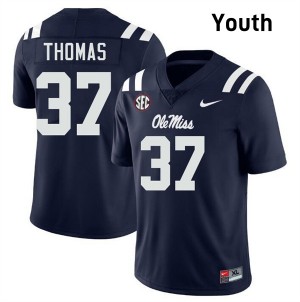 #37 Cortez Thomas University of Mississippi Navy Youth Jerseys Stitched College Football 597255-191