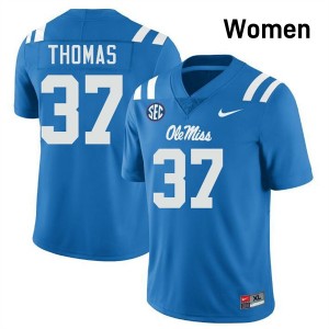#37 Cortez Thomas University of Mississippi Powder Blue Womens Jerseys NCAA College Football 396885-482