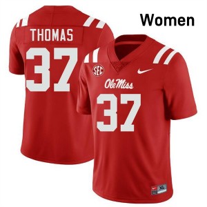 #37 Cortez Thomas Ole Miss Rebels Red Womens Jersey Game College Football 205419-788