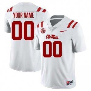 #00 Custom Ole Mississippi Rebels White/Red Mens Jerseys Replica College Football 808322-286