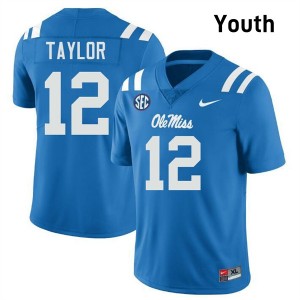 #12 Damien Taylor University of Mississippi Powder Blue Youth Jersey High School College Football 354607-521