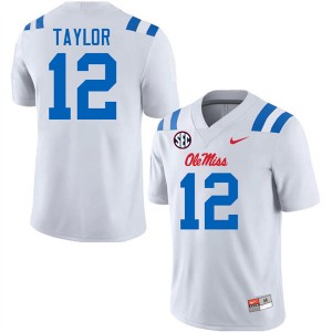 #12 Damien Taylor Ole Miss White Mens Jerseys Stitched College Football 462402-402