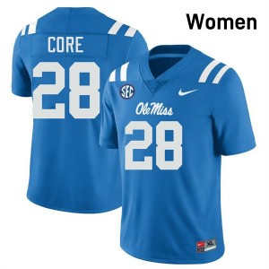 #28 Dante Core University of Mississippi Powder Blue Women Jersey NCAA College Football 362022-132