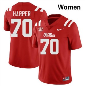 #70 Devin Harper Ole Miss Red Womens Jerseys Replica College Football 428918-971
