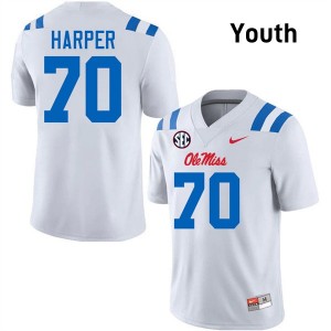 #70 Devin Harper Ole Miss White Youth Jersey Player College Football 723518-164