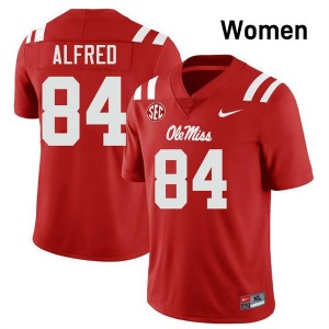#84 Dillon Alfred Ole Miss Red Women's Jerseys NCAA College Football 735708-524