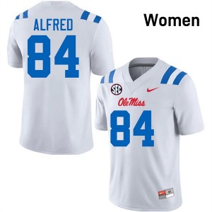 #84 Dillon Alfred Rebels White Womens Jerseys Replica College Football 846715-420