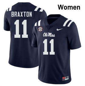 #11 Jaylon Braxton Rebels Navy Women Jersey Limited College Football 985960-369