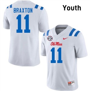#11 Jaylon Braxton Ole Mississippi White Youth Jersey Alumni College Football 998008-316
