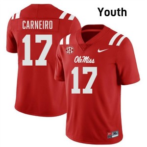 #17 Lucas Carneiro Ole Miss Red Youth Jersey Game College Football 679555-815