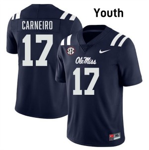 #17 Lucas Carneiro University of Mississippi Navy Youth Jerseys University College Football 784246-706