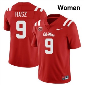 #9 Luke Hasz Ole Miss Red Womens Jersey Alumni College Football 100944-262