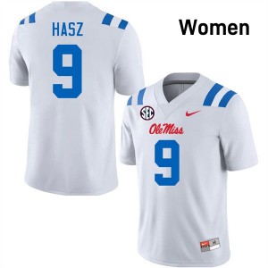 #9 Luke Hasz Ole Miss White Women Jersey Limited College Football 222307-654