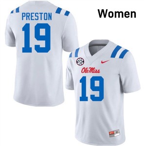 #19 MJ Preston Mississippi White Women Jersey High School College Football 861694-616