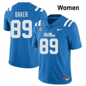 #89 Mike Baker Mississippi Powder Blue Womens Jersey Stitched College Football 286031-499