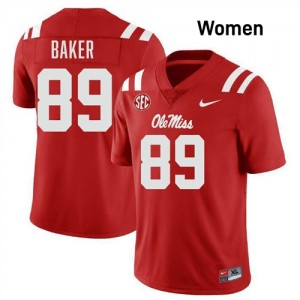 #89 Mike Baker Rebels Red Womens Jerseys Stitched College Football 778615-123