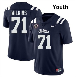 #71 PJ Wilkins Ole Miss Navy Youth Jersey NCAA College Football 763082-360