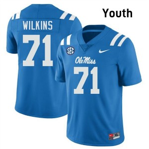 #71 PJ Wilkins Ole Miss Rebels Powder Blue Youth Jersey Limited College Football 383557-788