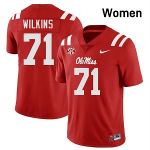 #71 PJ Wilkins Ole Miss Red Women Jersey Limited College Football 614454-211