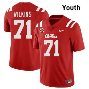 #71 PJ Wilkins Ole Mississippi Red Youth Jerseys University College Football 552102-424