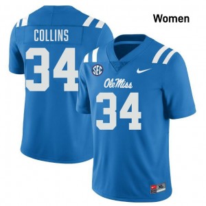 #34 Raymond Collins Rebels Powder Blue Women Jerseys Official College Football 556573-741