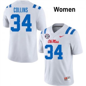 #34 Raymond Collins Ole Miss White Womens Jerseys Stitched College Football 435989-741
