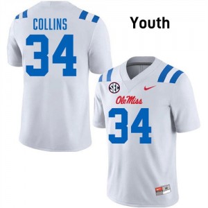 #34 Raymond Collins Ole Miss White Youth Jerseys Game College Football 205270-303
