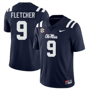 #9 Ricky Fletcher University of Mississippi Navy Men Jerseys 2025 College Football 610410-603
