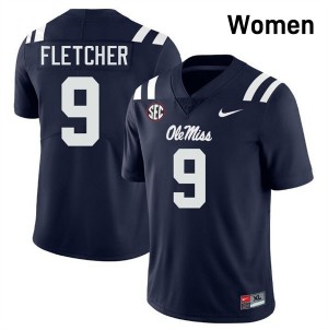 #9 Ricky Fletcher Rebels Navy Womens Jerseys Alumni College Football 195754-758