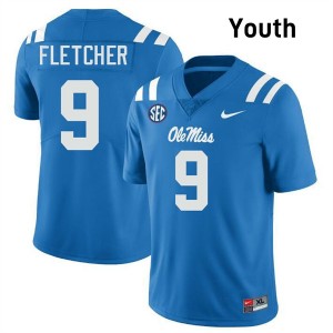 #9 Ricky Fletcher Ole Miss Rebels Powder Blue Youth Jersey Replica College Football 517705-319