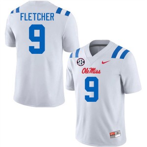 #9 Ricky Fletcher Ole Mississippi Rebels White Mens Jerseys 2025-26 College Football 546696-422