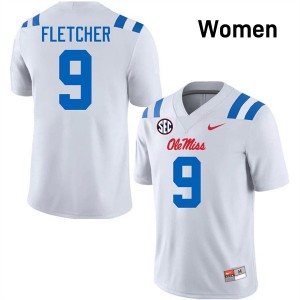 #9 Ricky Fletcher Ole Mississippi Rebels White Women's Jerseys 2025 College Football 534481-515