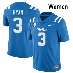 #3 Sage Ryan Ole Mississippi Powder Blue Womens Jersey Replica College Football 328898-985