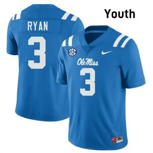 #3 Sage Ryan Mississippi Powder Blue Youth Jersey Replica College Football 552569-149