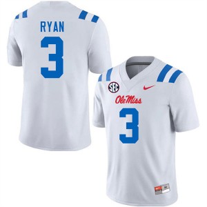 #3 Sage Ryan Ole Mississippi Rebels White Mens Jersey University College Football 763695-653
