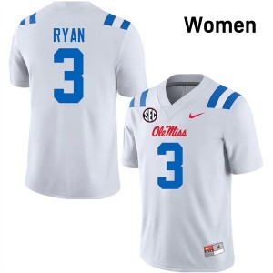 #3 Sage Ryan Mississippi White Women Jersey Limited College Football 153975-806