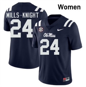 #24 Shekai Mills-Knight Ole Mississippi Rebels Navy Womens Jersey Limited College Football 626692-542