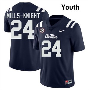 #24 Shekai Mills-Knight University of Mississippi Navy Youth Jersey Stitched College Football 210679-811