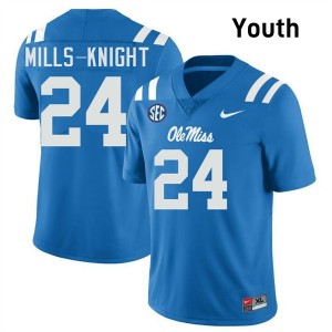 #24 Shekai Mills-Knight Ole Miss Rebels Powder Blue Youth Jersey Limited College Football 404648-194